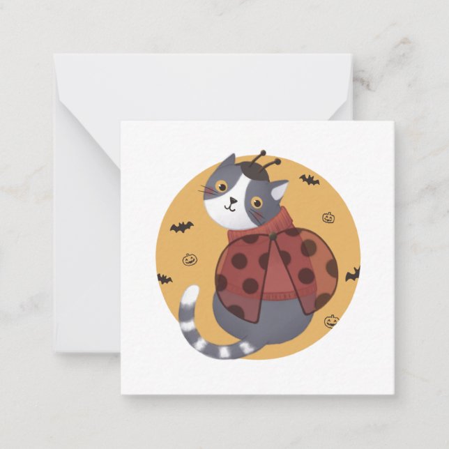 Halloween Illustration: Ladybug Cat Note Card (Front)