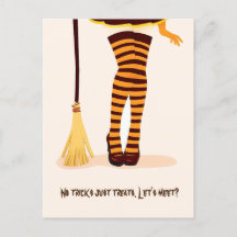 Halloween Illustration "Lets Meet" Invite Postcard