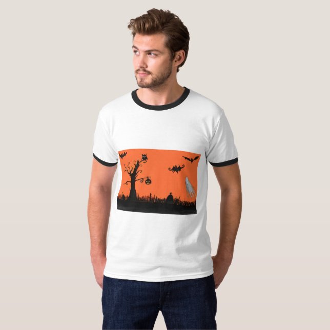 Halloween Illustration Men's Basic Ringer T-Shirt (Front Full)