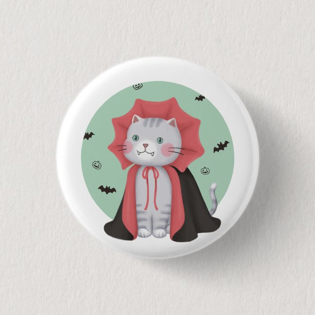 Halloween Illustration: Vampire Cat Button (Front)