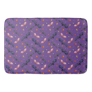 Halloween illustration with bats and stars wrappin bath mat