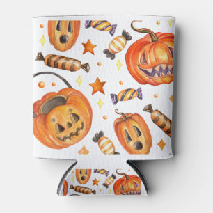 Halloween illustration with pumpkin and sweets can cooler