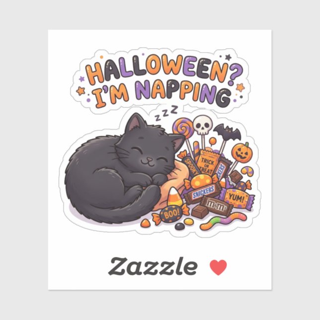 Halloween I'm Napping Sleeping Black Cat Candy Sticker (Sheet)