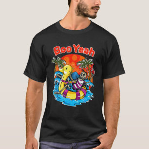 HALLOWEEN IN AUGUST FUNNY SKELETON IN SUNNY BEACH T-Shirt