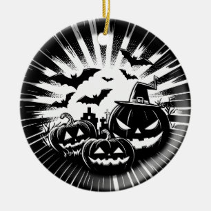 Halloween in black and white ceramic ornament