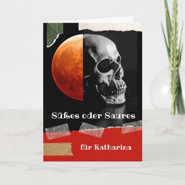 Halloween in German Sweets or Sours with Skull Card (Front)