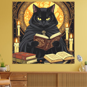 Halloween In Hardback A Cat Reading Books Canvas Print