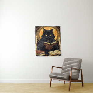 Halloween In Hardback A Cat Reading Books Tapestry