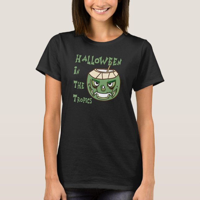 Halloween In The Tropics Coconut Face Jack O Lante T-Shirt (Front)