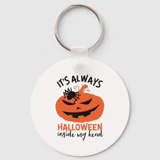 Halloween Inside My Head Funny Jack O Lantern Keychain (Front)