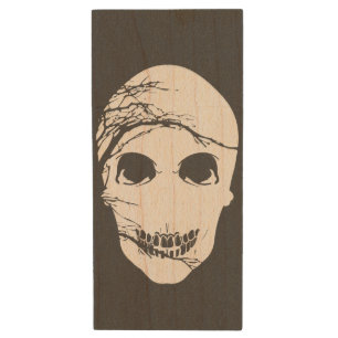 Halloween Inspiried Skull Wood Flash Drive