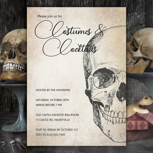 Halloween Invitation Antique Skull Party Invite