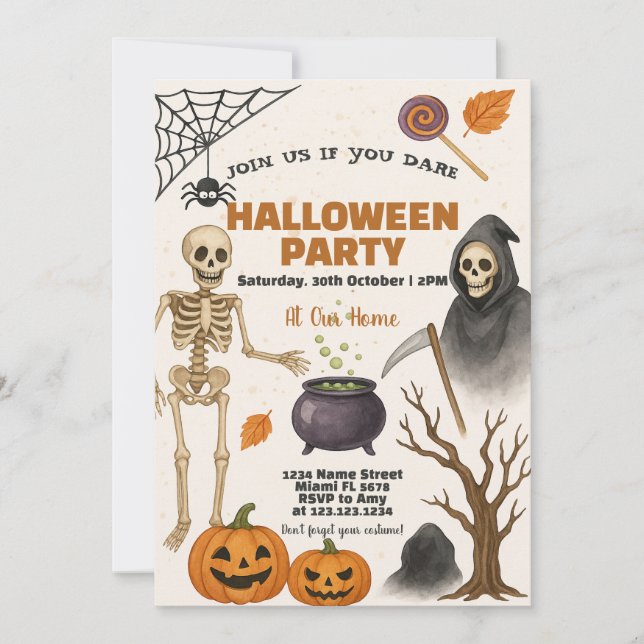 Halloween Invitation | Candy Corn & Trick-or-Treat (Front)