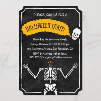 Halloween Invitation: Happy Skeleton Invitation by Halloween2015 at Zazzle