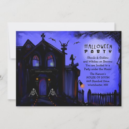 Halloween Invitation _ Haunted House and Skeletons