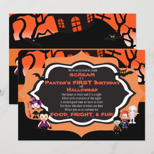 Halloween Invitation Kid's Birthday Party Card (Front/Back)