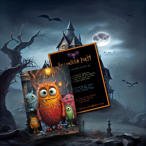 Halloween Invitation Silly Funny Cute Creatures  