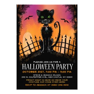 Halloween Invite - Scary Cat in Graveyard