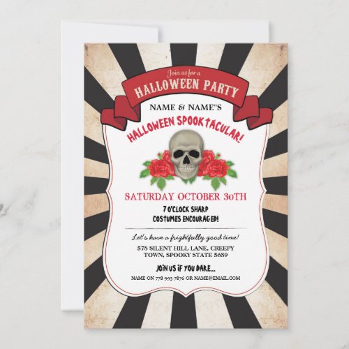 Halloween Invite Skull Roses Spooktacular Party