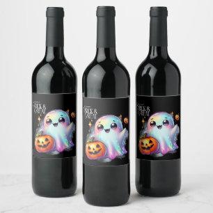 Halloween Iridescent Ghost  Wine Label