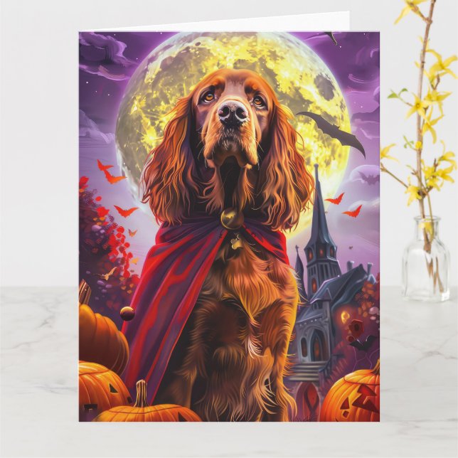 Halloween Irish Red Setter Vampire Pumpkins Scary Card (Yellow Flower)