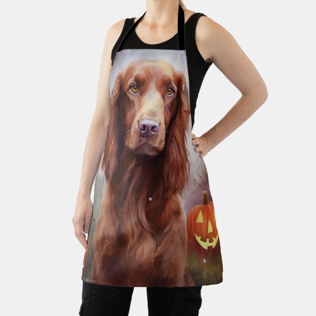 Halloween Irish Red Setter With Pumpkins Scary  Apron (Insitu)