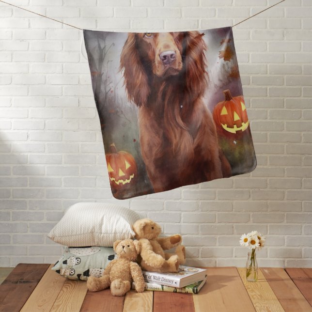 Halloween Irish Red Setter With Pumpkins Scary  Baby Blanket (In Situ)
