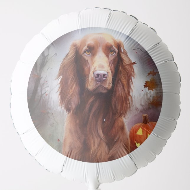 Halloween Irish Red Setter With Pumpkins Scary  Balloon (Front)