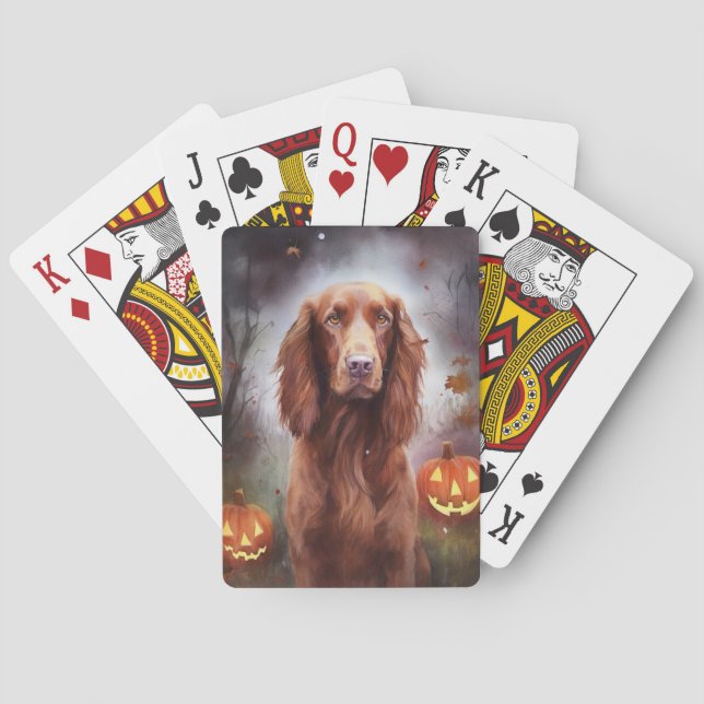 Halloween Irish Red Setter With Pumpkins Scary  Poker Cards (Back)