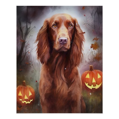 Halloween Irish Red Setter With Pumpkins Scary  Poster