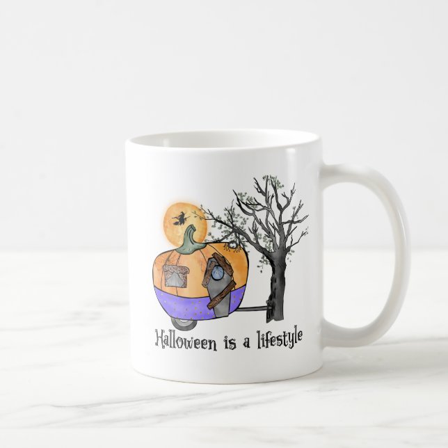 Halloween Is a Lifestyle – Pumpkin Camper Van Coffee Mug (Right)