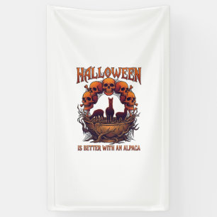 Halloween Is Better Alpaca Orange Skulls Spider We Banner