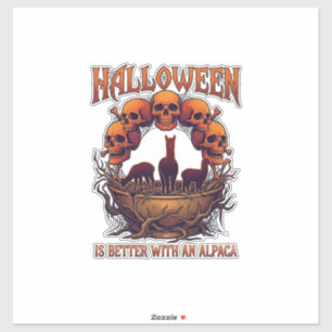 Halloween Is Better Alpaca Orange Skulls Spider We Sticker