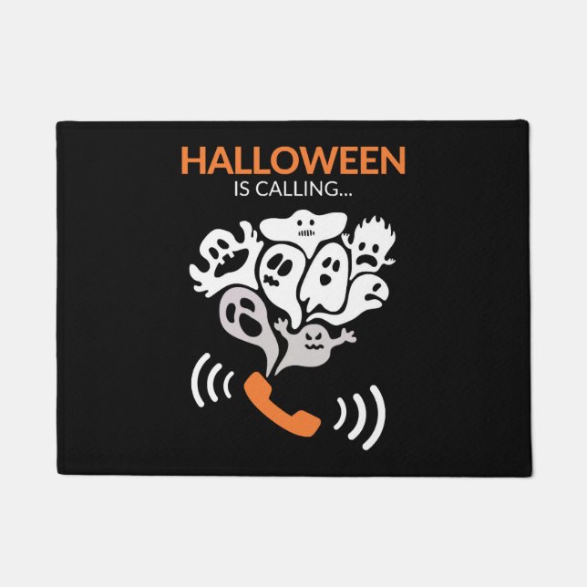 Halloween Is Calling Funny Halloween Boo Ghost Doormat (Front)