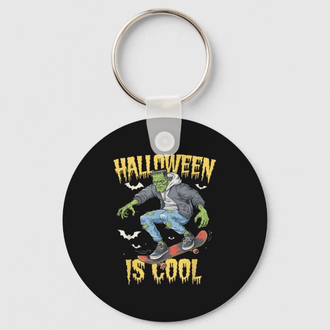 Halloween Is Cool Women Men Frankenstein Monster  Keychain (Front)