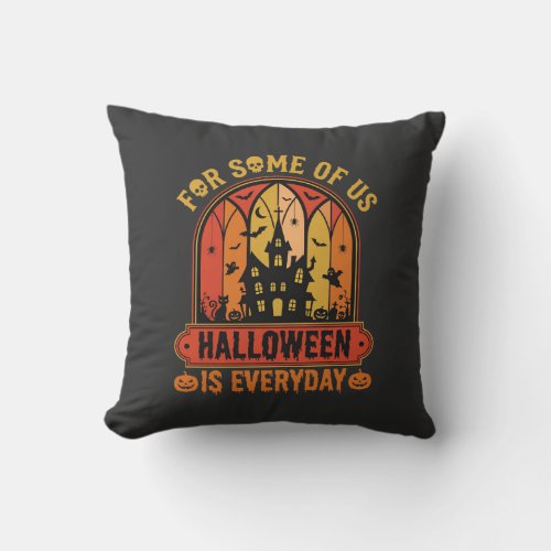 Halloween Is Everyday Haunted House Retro Throw Pillow