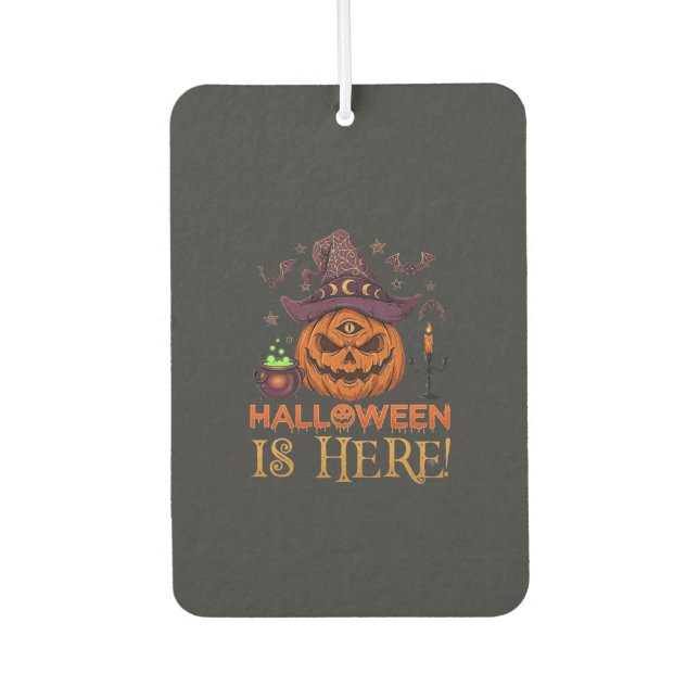 Halloween Is Here Pumpkin Witch Hat Magic Cauldron Air Freshener (Front)