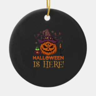 Halloween Is Here Pumpkin Witch Hat Magic Cauldron Ceramic Ornament