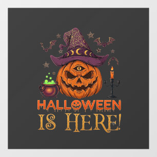 Halloween Is Here Pumpkin Witch Hat Magic Cauldron Window Cling