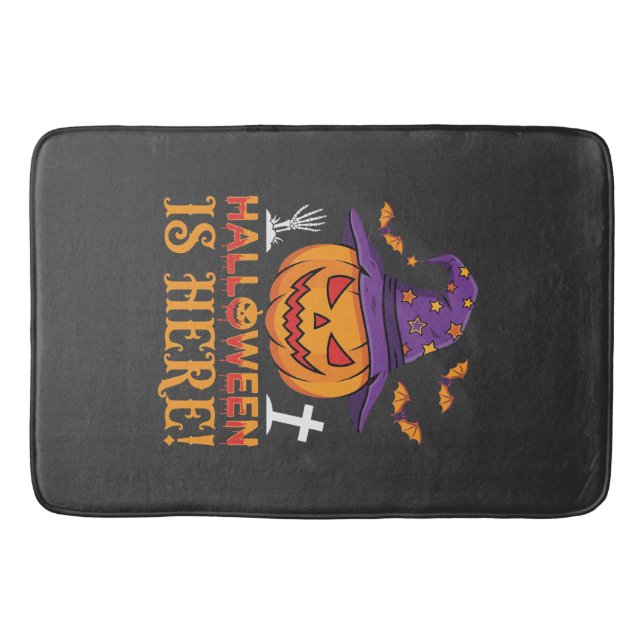 Halloween Is Here Witch Pumpkin Vector Bath Mat (Front)