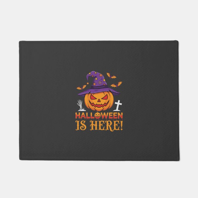 Halloween Is Here Witch Pumpkin Vector Doormat (Front)