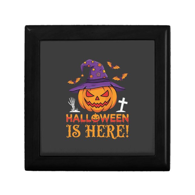 Halloween Is Here Witch Pumpkin Vector Gift Box (Front)
