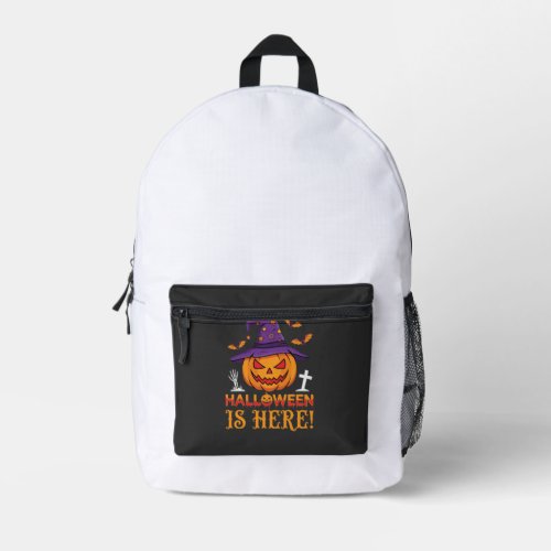 Halloween Is Here Witch Pumpkin Vector Printed Backpack