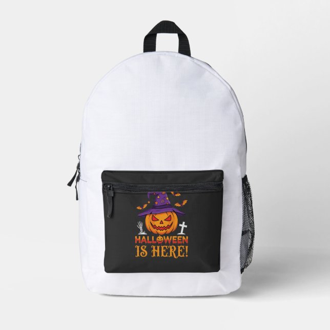 Halloween Is Here Witch Pumpkin Vector Printed Backpack (Front)