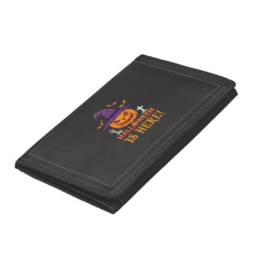 Halloween Is Here Witch Pumpkin Vector Trifold Wallet