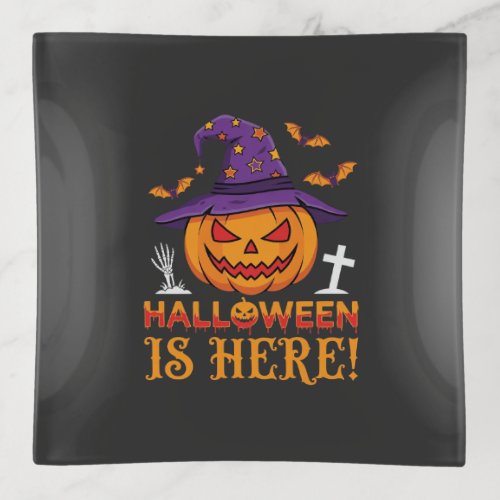Halloween Is Here Witch Pumpkin Vector Trinket Tray