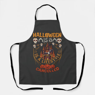 Halloween Is Lifestyle Cancelled Castle Skulls Pum Apron