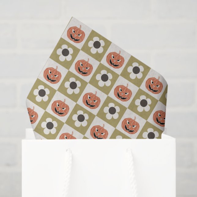 Halloween Jack-o-lantern and daisy checkerboard Tissue Paper (Gift Bag)