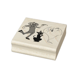 Halloween Jack O Lantern Black Cat Ghost Rubber Stamp