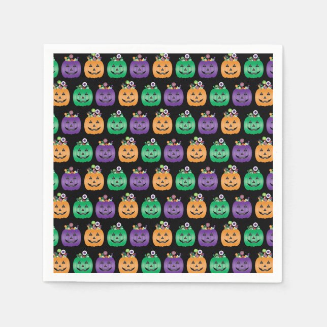 Halloween Jack O Lantern Candy Pail Napkins (Front)
